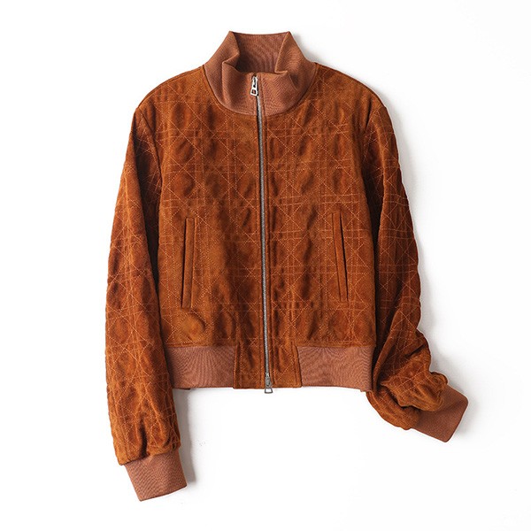 Women's Old Money Style Knit Panel Suede Sheepskin Leather Jacket