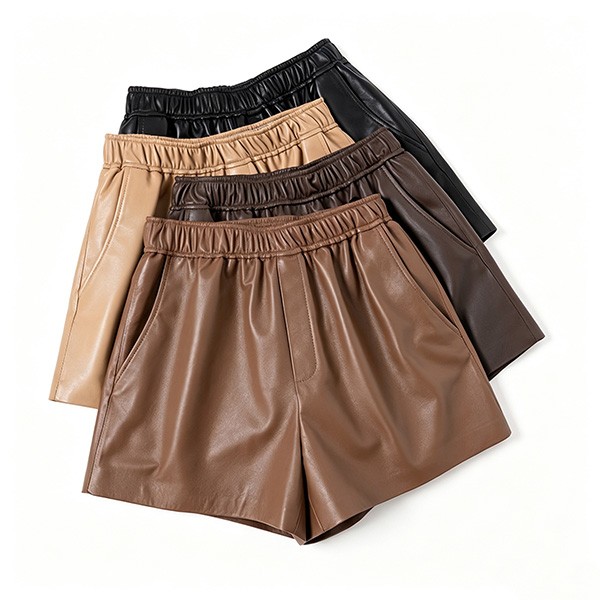 Women's High‑Waist Wide‑Leg Genuine Sheepskin Leather Shorts